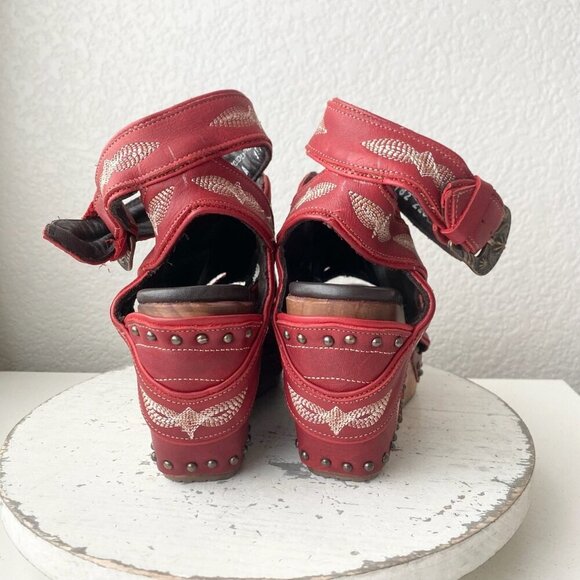 Lane Boots LEXINGTON Womens Red Wedges 9.5 Western Sandals Cowgirl Wooden Heels - Picture 3 of 11